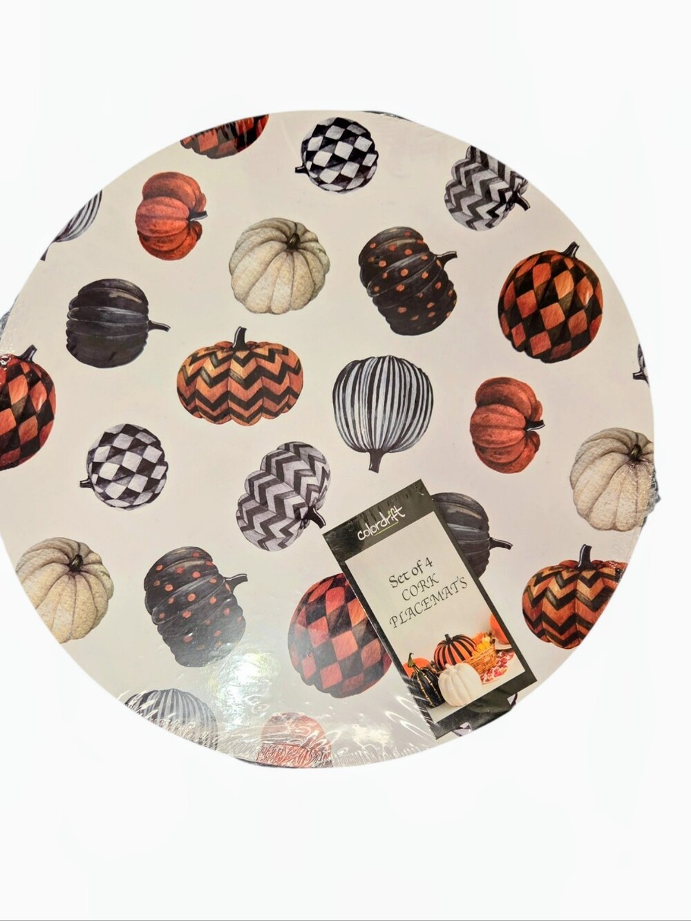 Halloween Checkered Plaid Pumpkins Cork Placemats Set of 4